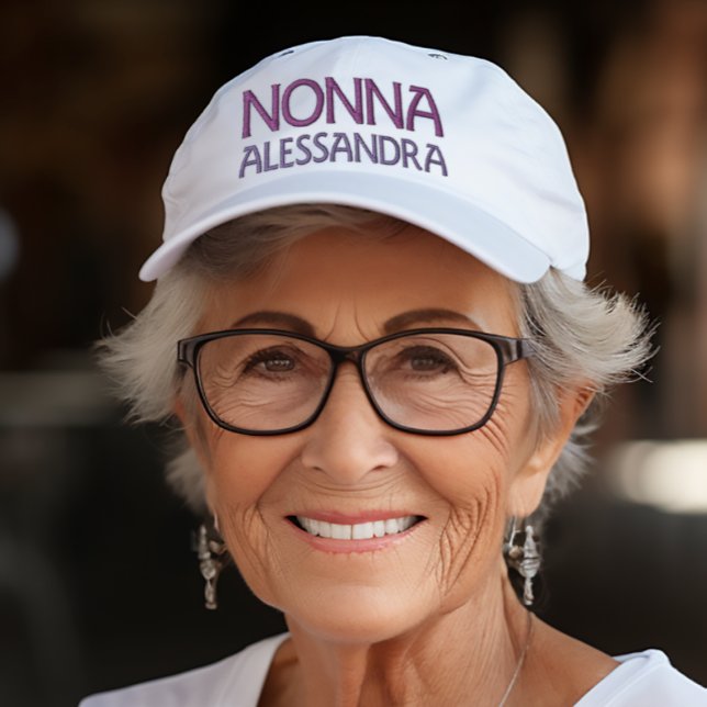 Nonna Personalised Embroidered Hat (Nonna (Italian for Grandma) 
Embroidered White Baseball Cap)