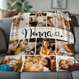 Nonna We Love you Hearts Modern Photo Collage Fle Fleece Blanket