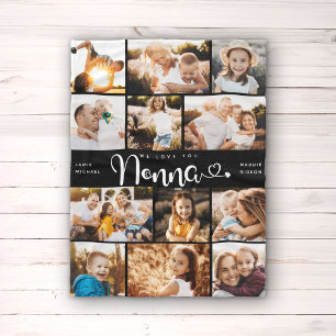 Nonna We Love you Hearts Modern Photo Collage Fleece Blanket