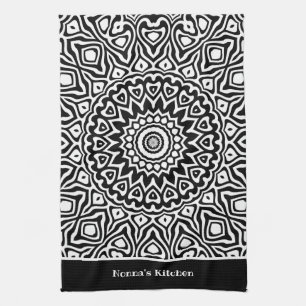 Nonna's Kitchen Black and White Mandala Pattern Tea Towel