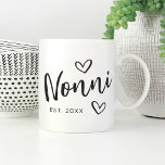 Nonni Year Established Grandma Coffee Mug<br><div class="desc">Create a sweet keepsake for grandma with this simple design that features "Nonni" in hand sketched script lettering accented with hearts. Personalise with the year she became a grandmother for a cute Mother's Day or pregnancy announcement gift.</div>