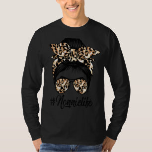 Nonnie Life Messy Hair Bun Leopard Women Mother's T-Shirt