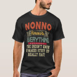 Nonno Knows Everything Funny Retro Grandpa Gift T-Shirt<br><div class="desc">Get this fun and sarcastic saying outfit for proud grandpa who loves his adorable grandkids,  grandsons,  
granddaughters on father's day or christmas,  grandparents day,  Wear this to recognise your sweet and cool grandfather in the entire world!</div>