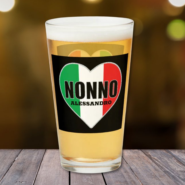 Nonno Personalised Glass Tumbler (Nonno Flag of Italy Heart Personalized Glass Tumbler)