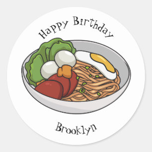 Noodle cartoon illustration classic round sticker