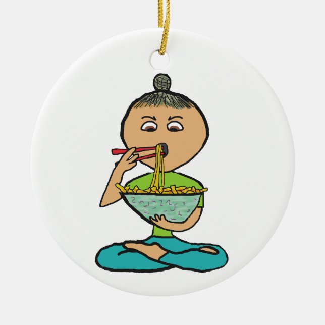 Noodles and Chopsticks Ceramic Tree Decoration (Front)