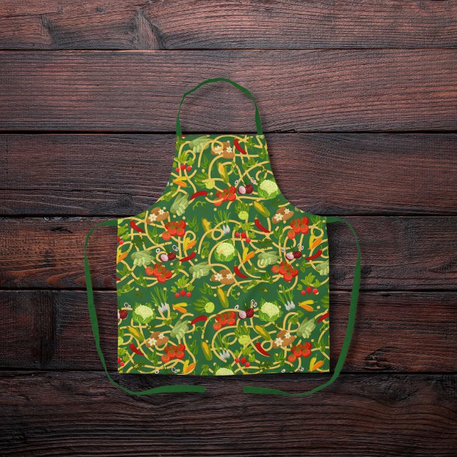Noodles and colourful vegetables green apron (Creator Uploaded)