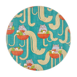 Noodles Funny Cats Turquoise Background Cutting Board