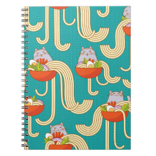Noodles Funny Cats Turquoise Background Notebook