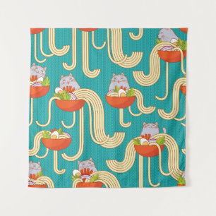 Noodles Funny Cats Turquoise Background Tapestry