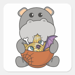 Noodles Japanese Noodles Halloween Hippo Ramen Square Sticker