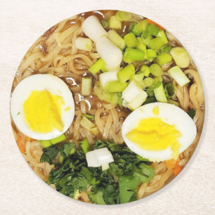 Noodles, Ramen Funny Soup Photo Round Paper Coaster