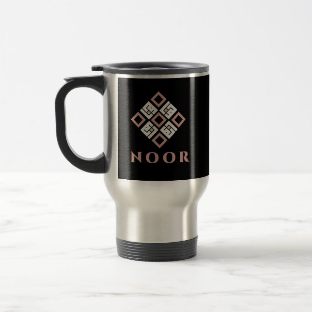 NOOR Name Mug | Modern Kufic Geometric Pattern Des (Left)