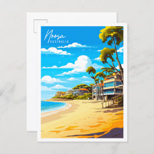 Noosa Australia vintage travel illustration Postcard