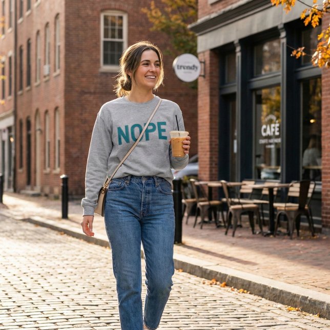 NOPE | Distressed Sarcasm Typography in Blue  Sweatshirt (Creator Uploaded)