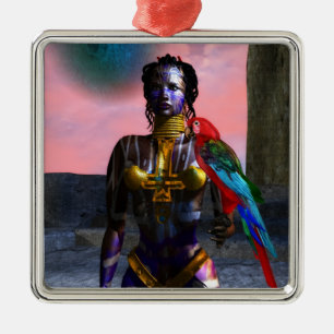 NORA CYBER WARRIOR AND MACAW Science Fiction Metal Tree Decoration