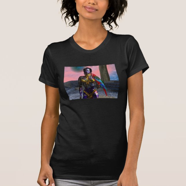 NORA CYBER WARRIOR HOLDING MACAW Science Fiction T-Shirt (Front)