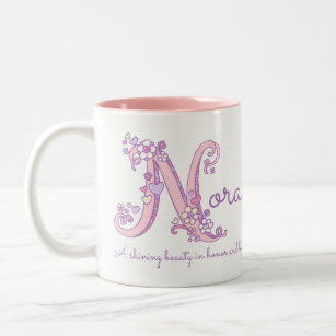 Nora name meaning heart flower N monogram mug