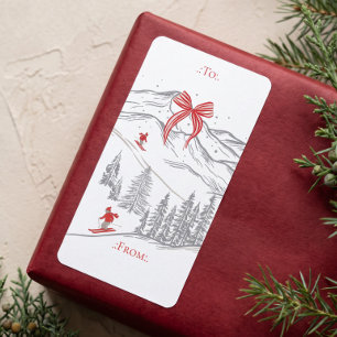 Nordic Alpine Mountain Red Bow Christmas To From Label