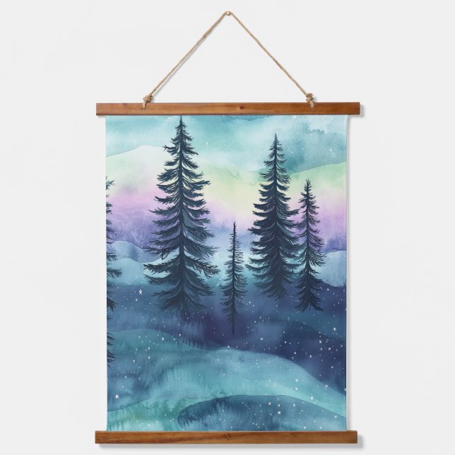 Nordic Aurora Forest Pattern Hanging Tapestry (Front)