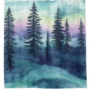 Nordic Aurora Forest Pattern Shower Curtain