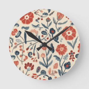 Nordic Bloom Scandinavian Botanical Garden Floral Round Clock