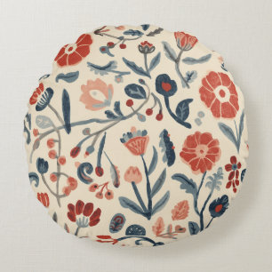 Nordic Bloom Scandinavian Botanical Garden Floral Round Cushion