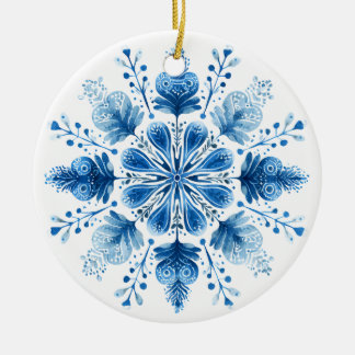 Nordic Bloom Snowflake Ornament | Blue Folk Art Ho