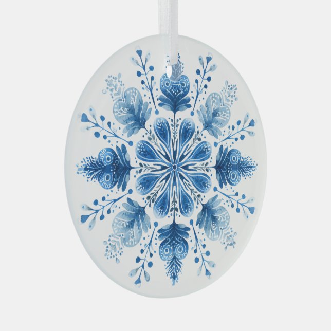 Nordic Bloom Snowflake Ornament | Blue Folk Art Ho (Front Right)