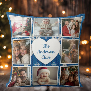 Nordic Blue And White Family Photo Collage Cushion
