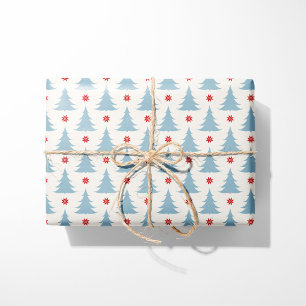 Nordic Blue Christmas Trees Scandinavian Holiday Wrapping Paper