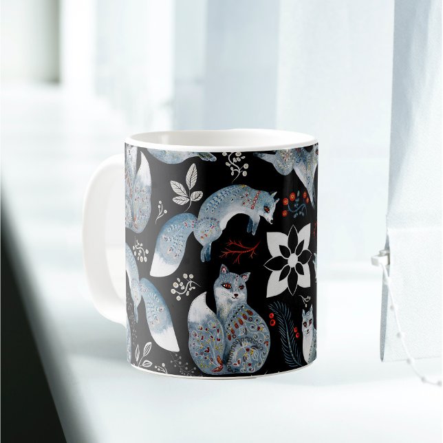 Nordic Blue Fox Red Greenery  Coffee Mug (Creator Uploaded)