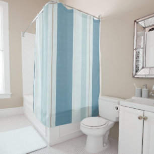Nordic Blue Horizon Stripe Shower Curtain