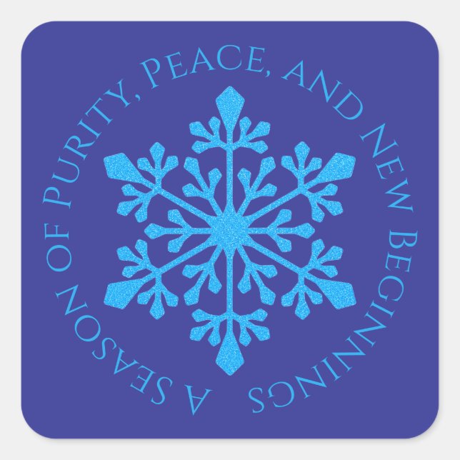 Nordic Blue Snowflake (Glitter Effect) on Lapis Square Sticker (Front)
