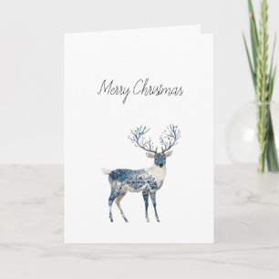 Nordic Blue White Deer Christmas Card