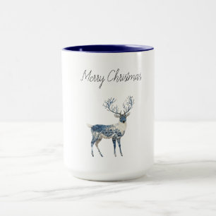 Nordic Blue White Deer Christmas Mug