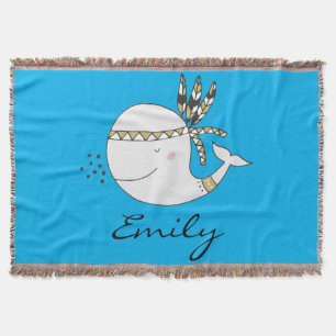 Nordic Boho Whale Personalised Throw Blanket