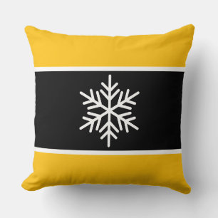 Nordic Bright Yellow Black White Stripes Snowflake Cushion