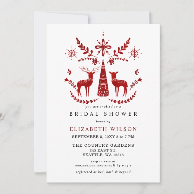 Nordic Buck and Doe Christmas Bridal Shower  Invitation (Front)