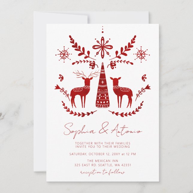 Nordic Buck and Doe Woodland Winter Wedding Invitation (Front)