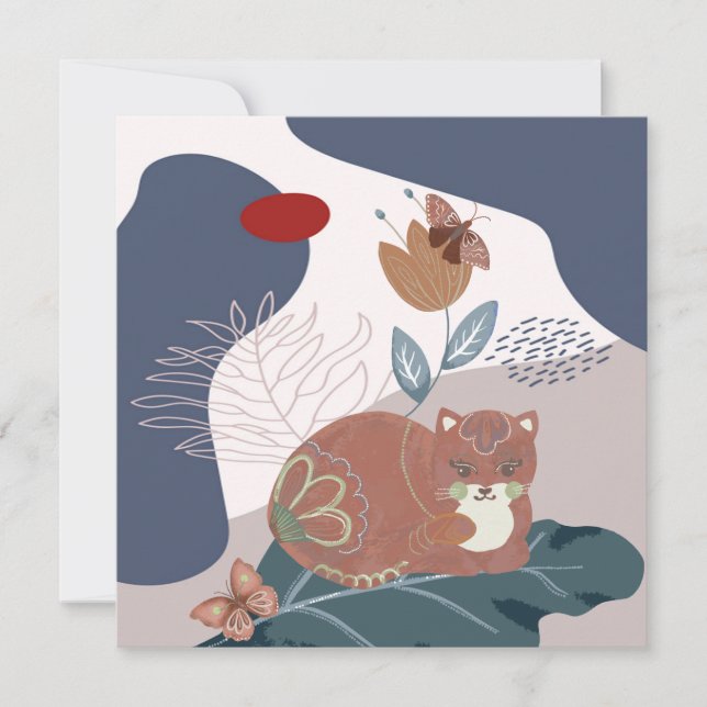 Nordic Cat and Butterflies Card (Front)