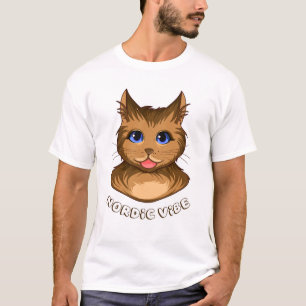 Nordic Cat Vibe Funny Blep Fluffy Kitten Art T-Shirt