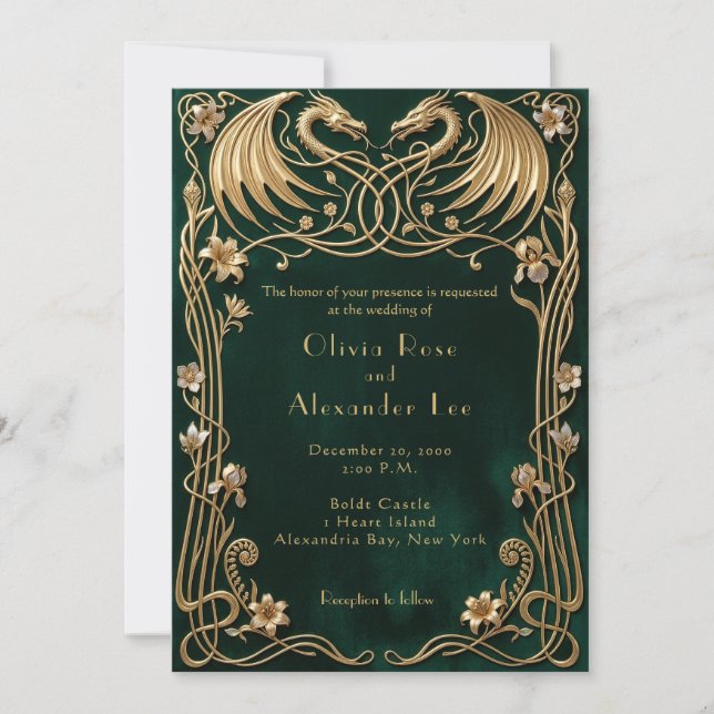 Nordic Celtic Dragon Themed Wedding Invitation (Front)