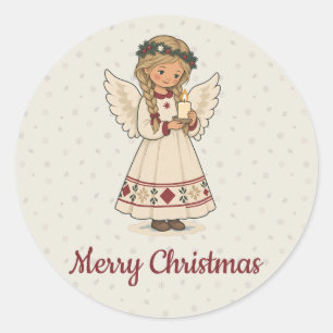 Nordic Christmas Angel with Candle Holiday Party Classic Round Sticker