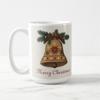 Nordic Christmas Bell with Folk Art Star Holiday Coffee Mug
