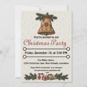 Nordic Christmas Bell with Folk Art Star Holiday Invitation