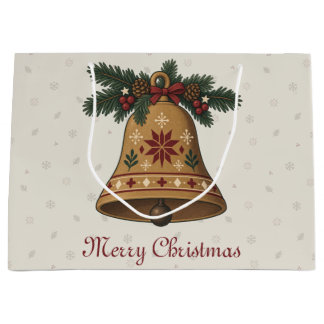 Nordic Christmas Bell with Folk Art Star Holiday Large Gift Bag