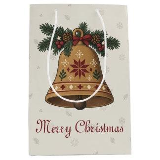 Nordic Christmas Bell with Folk Art Star Holiday Medium Gift Bag