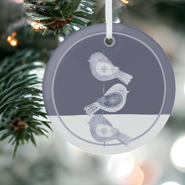Nordic Christmas Blue Birds Glass Tree Decoration (Nordic Christmas Blue Birds Glass Ornament from Ricaso)