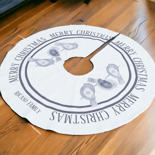 Nordic Christmas Blue Birds Personalised Brushed Polyester Tree Skirt (Nordic Christmas Blue Birds Personalized Brushed Polyester Tree Skirt from Ricaso. Add family name)